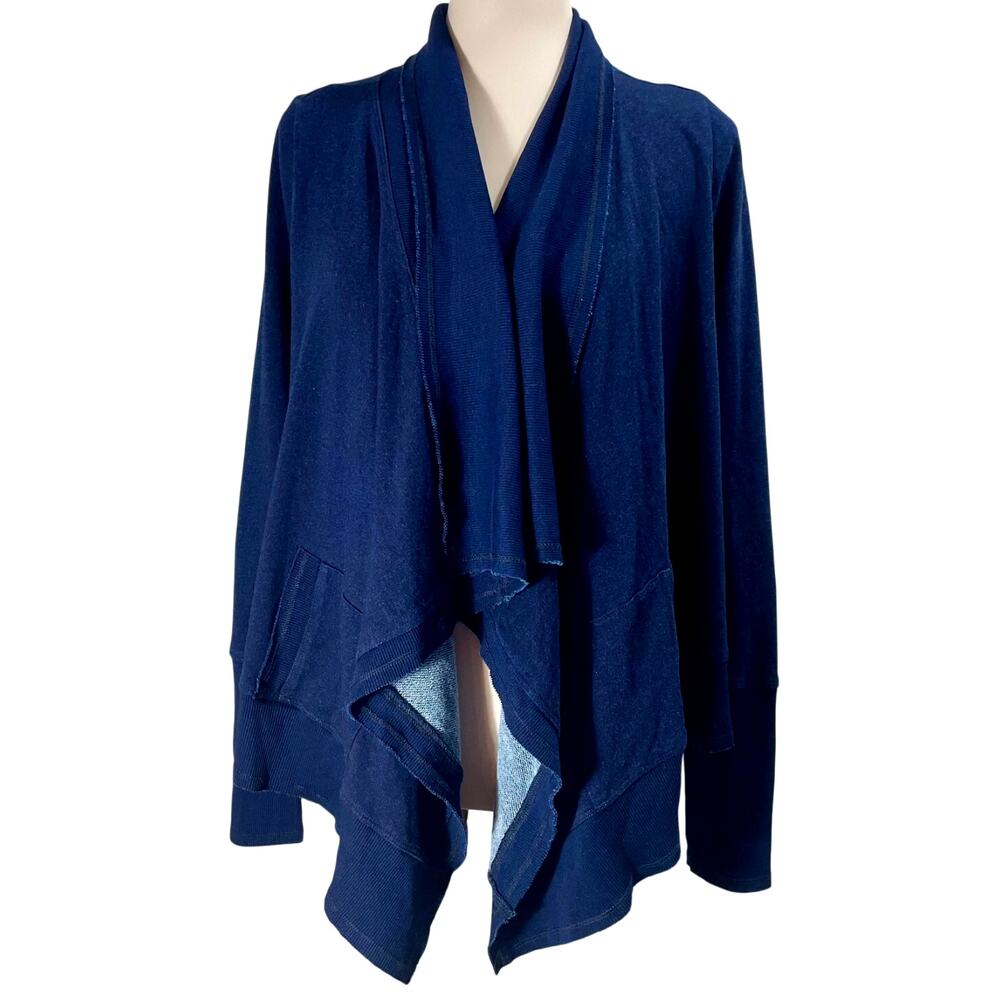 XCVI Navy Blue Mixed Media Knit Waterfall Cardigan Sweater Womens Size Small